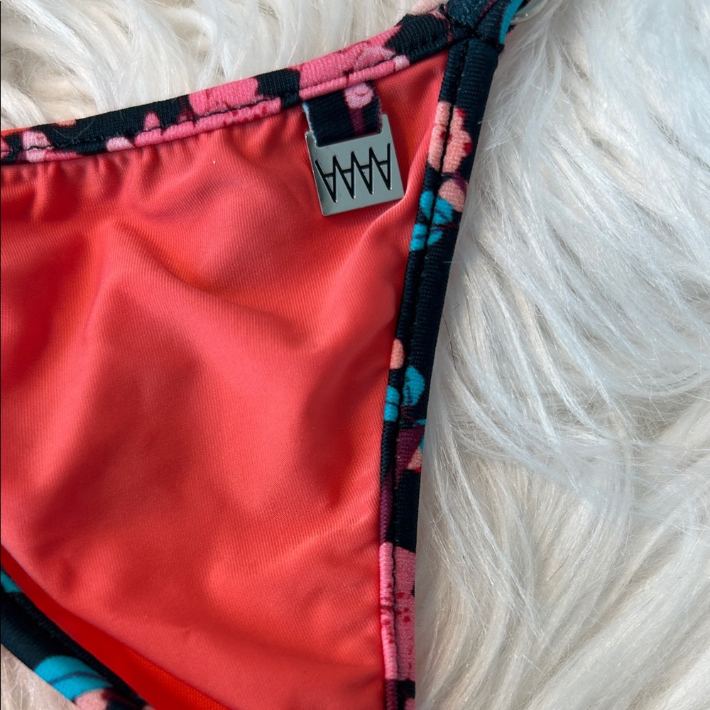 Wicked Weasel Coral Thong Bikini Bottom with Floral Ties - Picture 3 of 7